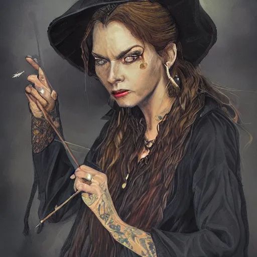 Image similar to a beautiful portrait of a witch casting a spell by Adrian Smith, featured on artstation