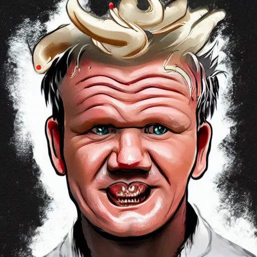 Prompt: gordon ramsay turning into a horrible horrific cthulu lovecraftian monster in the style of greg rutkowski