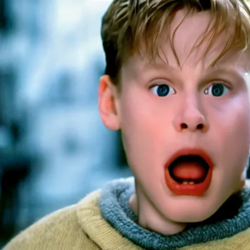 Image similar to Live Action Still of Jerma in Home Alone, real life, hyperrealistic, ultra realistic, realistic, highly detailed, epic, HD quality, 8k resolution, body and headshot, film still