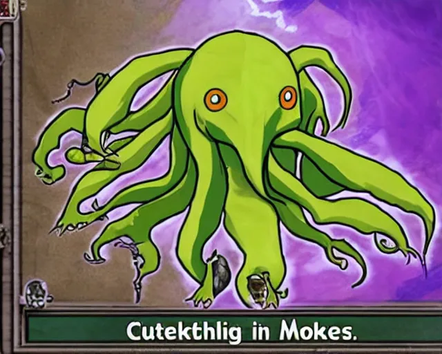 Prompt: Cthulhu in the Pokémon games. Capturing Cthulhu. RPG pet simulator.