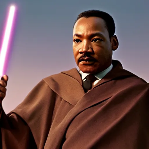 Image similar to martin luther king as mace windu in star wars, 8k resolution, full HD, cinematic lighting, award winning, anatomically correct