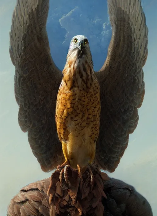Prompt: a detailed full wing portrait of a american hawk, beautiful, by dorian cleavenger, greg rutkowski, wlop, astri lohne, zdzisław beksinski trending on artstation w - 5 1 2