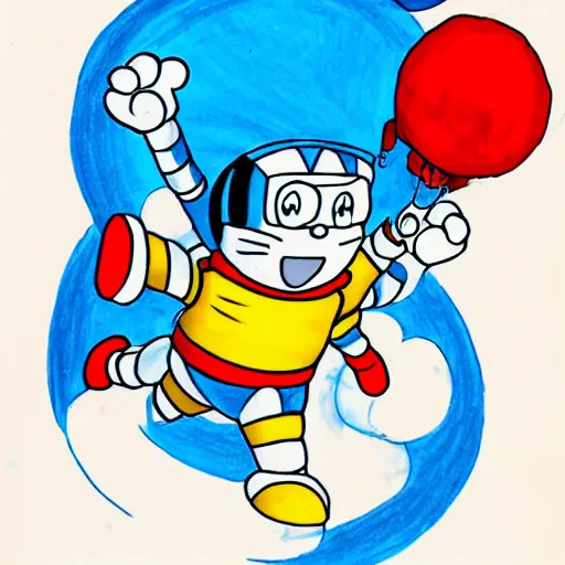 Image similar to drawing of doraemon violently skydiving