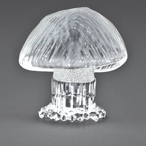 Image similar to a crystal mushroom with jagged crystal structures protruding from the cap, reflective, high detail