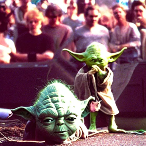 Image similar to yoda performing at woodstock