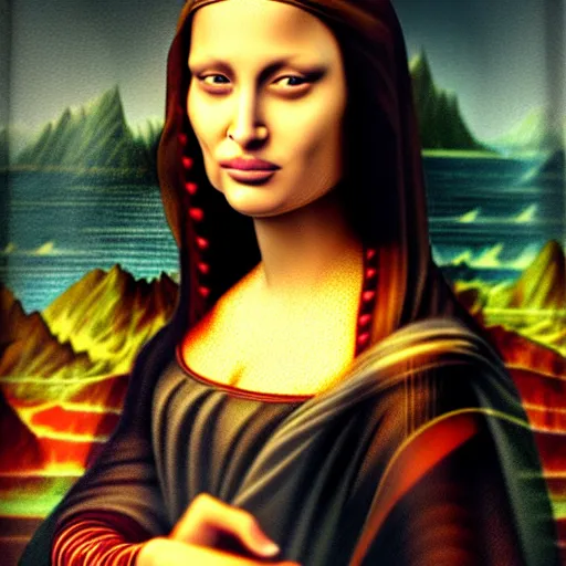 Image similar to a photo of angelina jolie as mona lisa