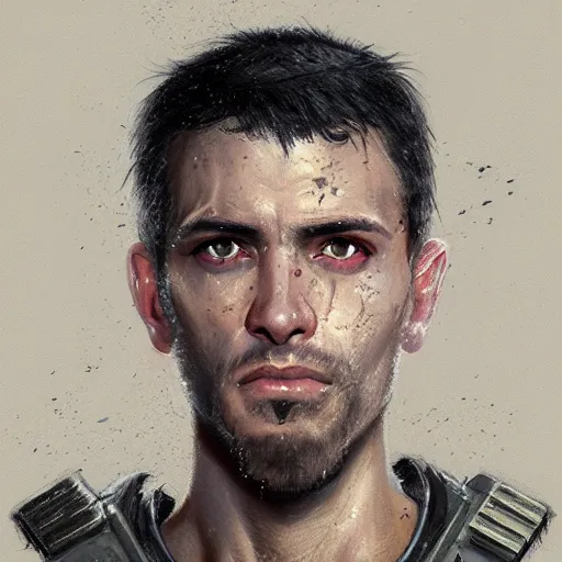 Prompt: portrait of a man by Greg Rutkowski, he is about 30 years old, he has short black military-style hair, a straight jaw, he has a scar above one eyebrow, he wears Galactic Alliance military fatigues, Star Wars Expanded Universe, highly detailed portrait, digital painting, artstation, concept art, smooth, sharp foccus ilustration, Artstation HQ