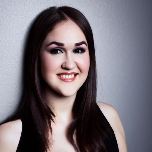 Image similar to fully clothed sasha gray smiling, portrait dramatic lighting