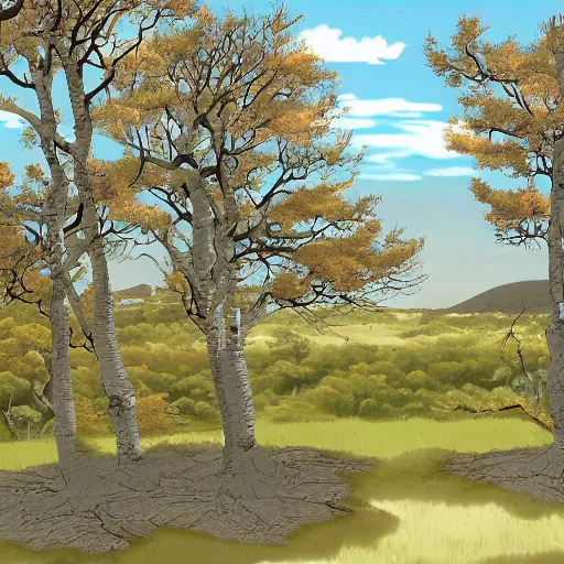 Prompt: a landscape of single ash tree, anime background by studio kyoto