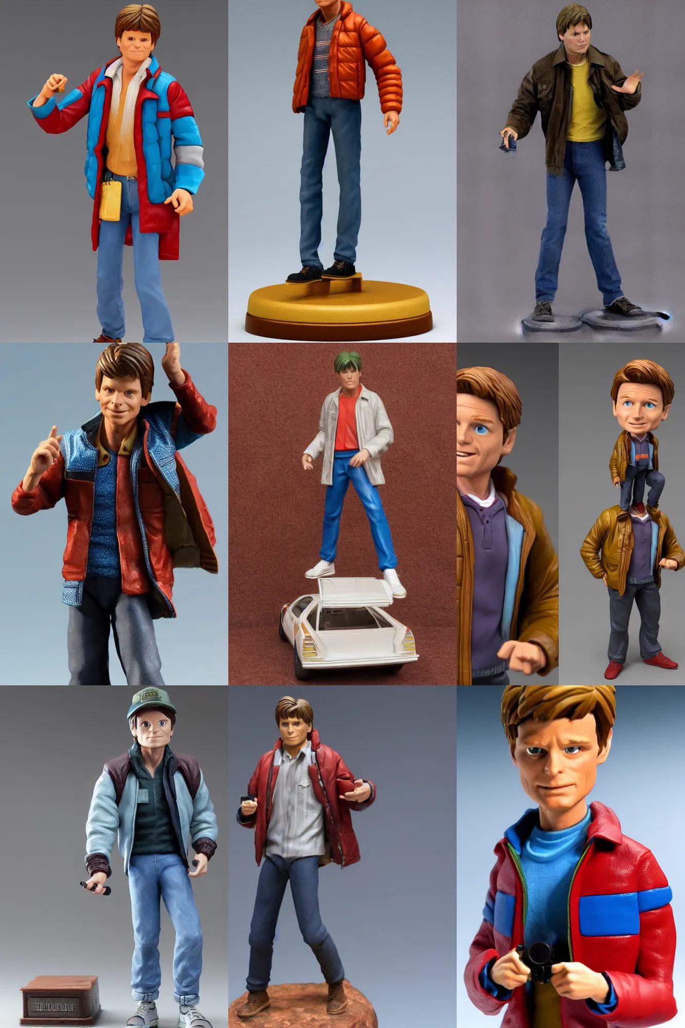 Prompt: a highly detailed 3D figurine of Marty McFly