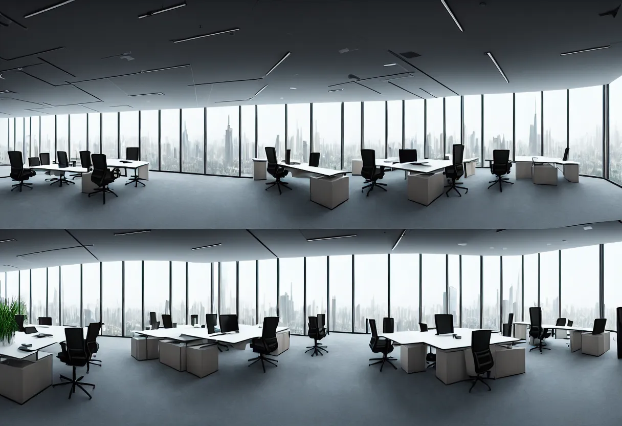 Image similar to inside of modern luxury corporate office of human mind and imagination, matte painting, beautiful render, octane render, concept art