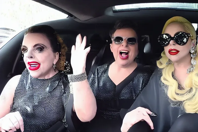 Image similar to lady gaga and judy garland carpool karaoke