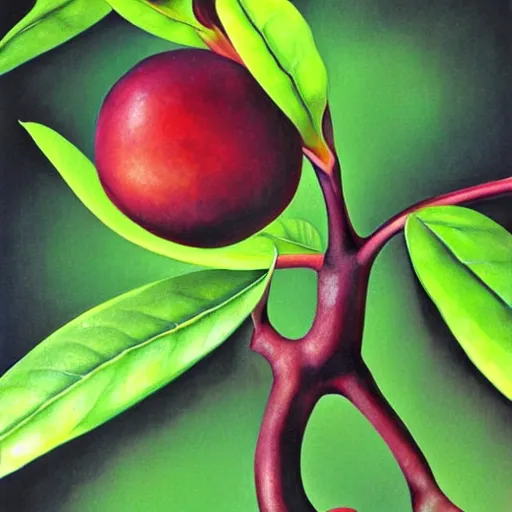 Image similar to artwork of a mangosteen in the style of vladimir kush