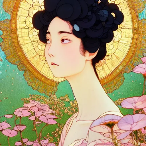 Image similar to a beautiful exquisite delicate hyperdetailed character design 4 k wallpaper illustration of a divine princess, victo ngai style, elegant, finely detailed perfect face, style of studio ghibli, makoto shinkai, raphael lacoste, louis comfort tiffany, denoise, deblurring, artgerm, james jean, ross tran, alphonse maria mucha, chinese style