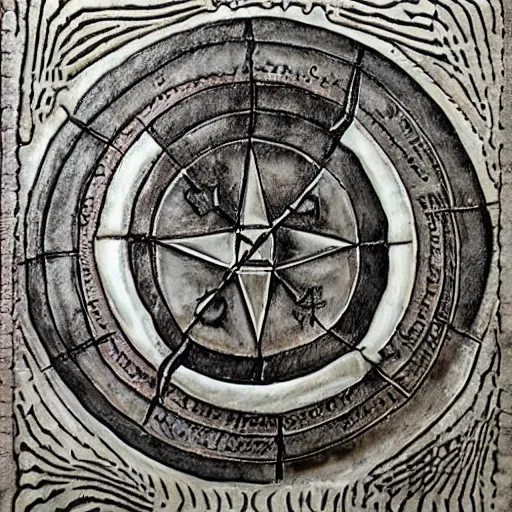 Image similar to alchemical diagram embossed on leather