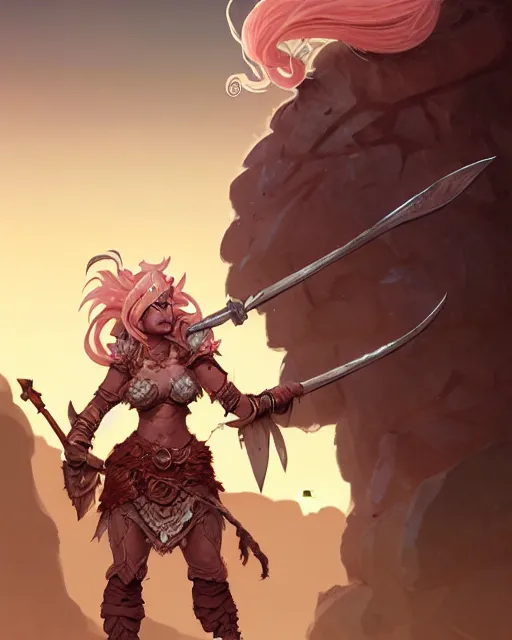 Prompt: woman firbolg from dungeons and dragons wearing armor with long braided peach color hair, character screenshot, intricate, sharp focus, illustration, highly detailed, digital painting, cell shaded, concept art, matte, art by simon fetscher and klaus wittmann and alice rose artist, character art by max berthelot and greg rutkowski, studio quality, masterpiece