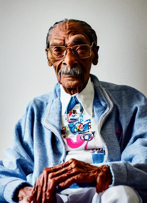 Image similar to DSLR photo portrait still of 85 year old age 85 Snoop Dogg at age 85!!!, 85mm f1.8