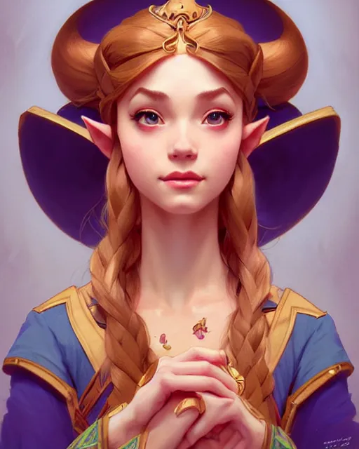 Image similar to portrait of disney zelda, intricate, elegant, highly detailed, my rendition, digital painting, artstation, concept art, smooth, sharp focus, illustration, art by artgerm and greg rutkowski and alphonse mucha and uang guangjian and gil elvgren and sachin teng, symmetry!!