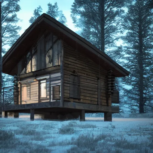 Image similar to a cabin in the woods, octane render