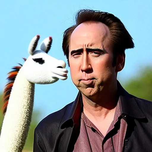 Image similar to nicholas cage is a llama, haha look at silly llama nicholas cage