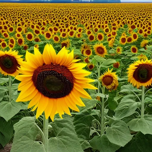 Prompt: A field of sunflowers at the end of the world.