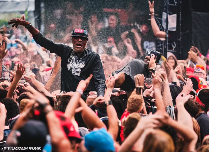 Image similar to photo still of samuel l jackson on stage at vans warped tour!!!!!!!! at age 3 3 years old 3 3 years of age!!!!!!!! stage diving into the crowd, 8 k, 8 5 mm f 1. 8, studio lighting, rim light, right side key light