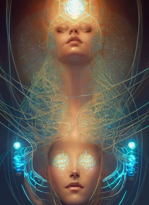 Image similar to fractals!! water, hybrids, tech wear, scifi, glowing lights!! intricate elegant, highly detailed, digital painting, artstation, concept art, smooth, sharp focus, thin glowing wires, illustration, art by artgerm and greg rutkowski and alphonse mucha, singularity!!!