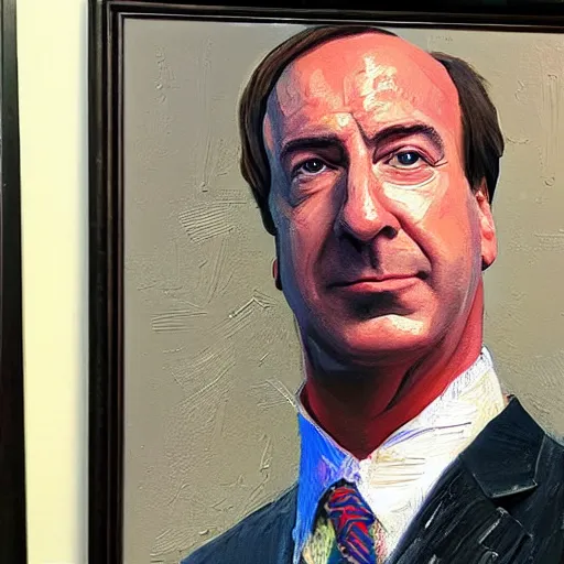 Prompt: a oil painting of saul goodman in his office
