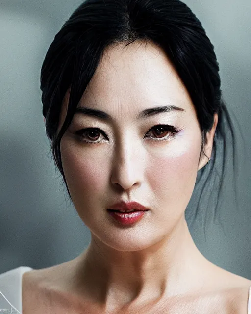Image similar to japanese monica bellucci, diffuse lighting, bokeh, soft focus, portrait