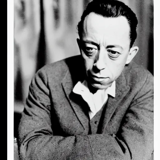 Prompt: 8k black and white photograph portrait of Albert Camus. National Geographic.