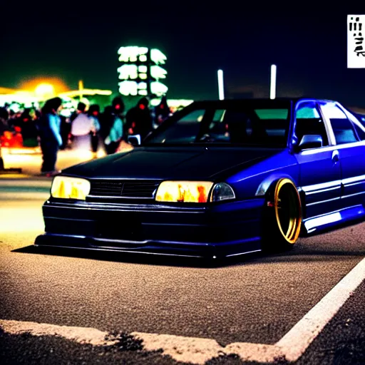 Image similar to a car JZX90 turbo drift at illegal car meet, Chiba prefecture, city midnight mist lights, cinematic color, photorealistic, highly detailed, work wheels, 85MM