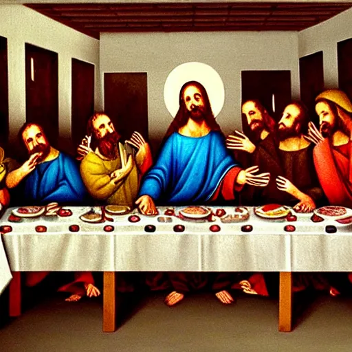 Prompt: last supper painting with robotic