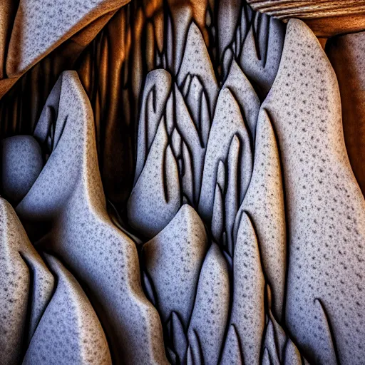 Image similar to detailed photo, cathedrals of carved stone in a canyon grotto, shiny layered geological strata,ground mist swirling vortexes,granular detail, by Sparth and Greg Rutkowski, hypermaximalist,micro details, 3d sculpture,f32,deep depth of field,cinematic lighting,digital rendering,photographic, wide angle,octane render , 4k, artstation, concept art, 35mm, graflex, color film photography,