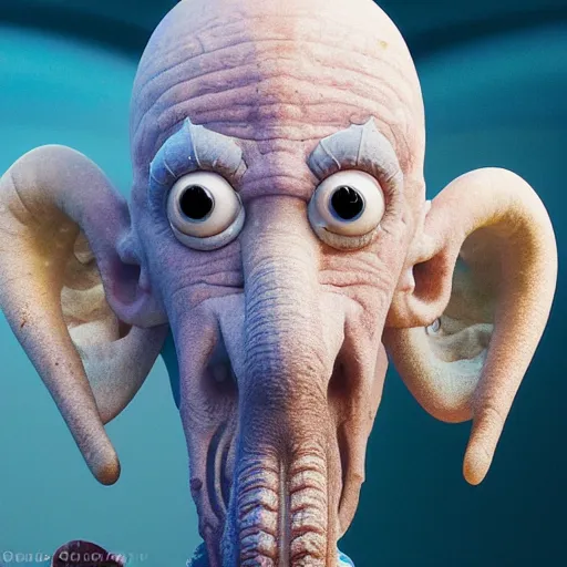 Image similar to hyperrealistic mixed media image of squidward tentacles, stunning 3 d render inspired art by greg rutkowski and xiang duan and thomas eakes, perfect symmetry, realistic, highly detailed attributes and atmosphere, dim volumetric cinematic lighting, 8 k octane extremely hyper - detailed render, post - processing, masterpiece,