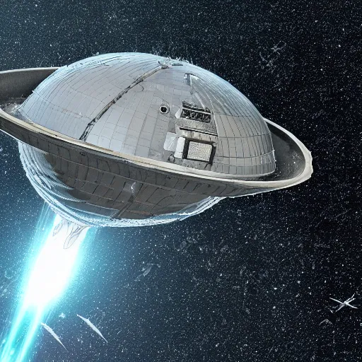 Prompt: very detailed photoillustration of a science fiction spaceship landing on an ice-covered planet, night, space, stars, Milky way