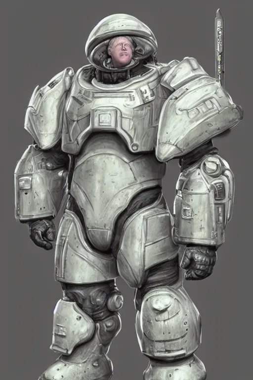 Image similar to portrait of boris johnson in starcraft terran marine power armor, concept art by wayne reynolds, high quality 3 d render hyperrealist very cute muted color fluffy! highly detailed, vray smooth, soft indoor light, low angle, uhd 8 k, sharp focus