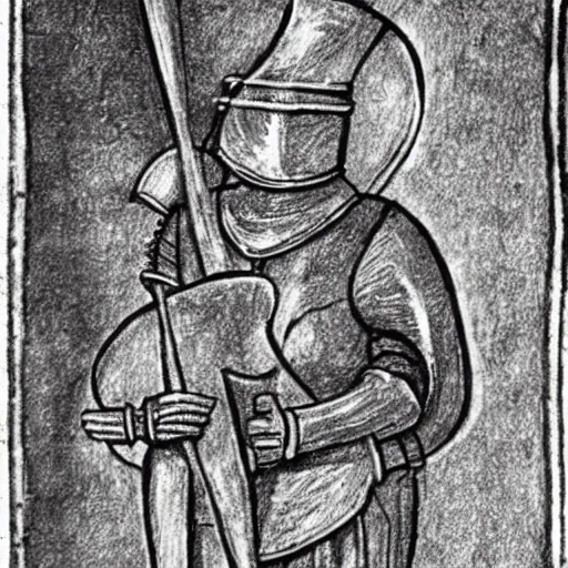 Prompt: tuba knight, medieval drawing