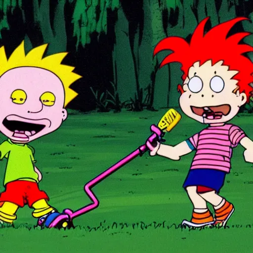 Prompt: rugrats but tommy is a lawnmower