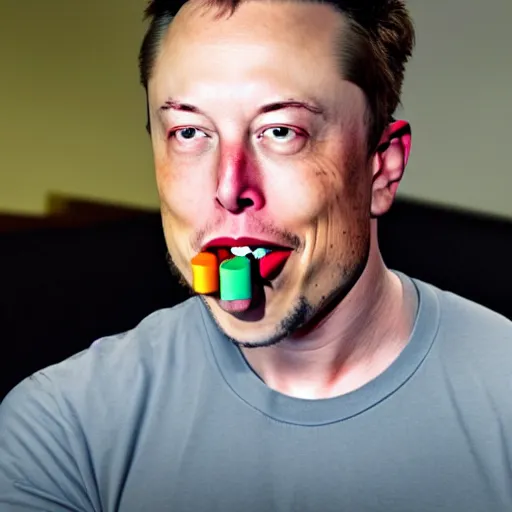 Image similar to a man eating crayons, elon musk, 4 k, high quality,