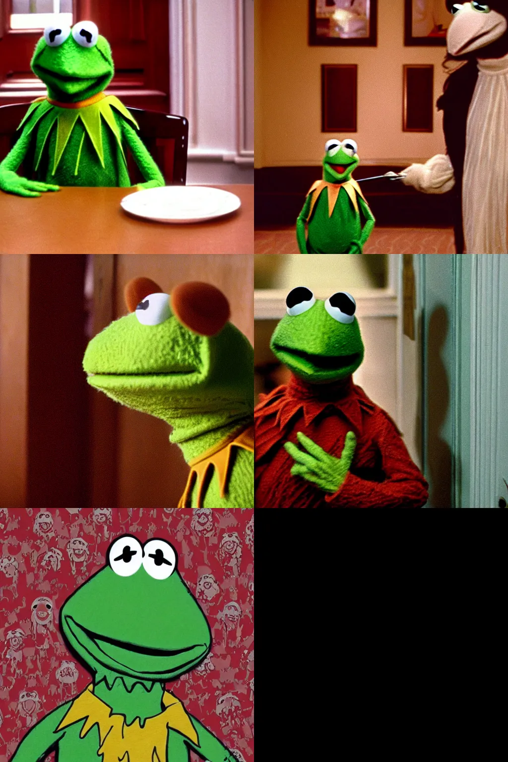Prompt: kermit the frog in the shining ( 1 9 8 0 )