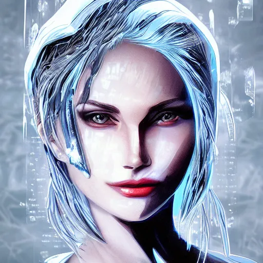 Image similar to woman portrait made out of ice, beautiful, cyborg, comic book art, highly detailed, trending on artstation