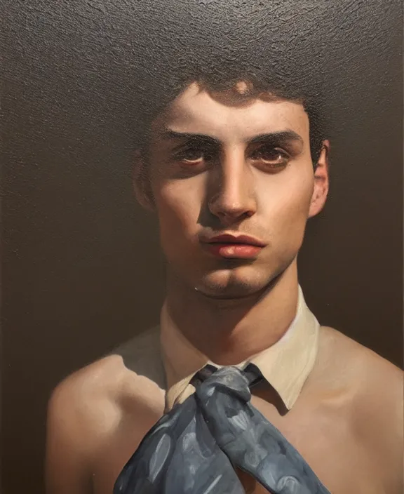 Prompt: heroic portrait of a young sicilian man. art by denys tsiperko and bogdan rezunenko, hyperrealism