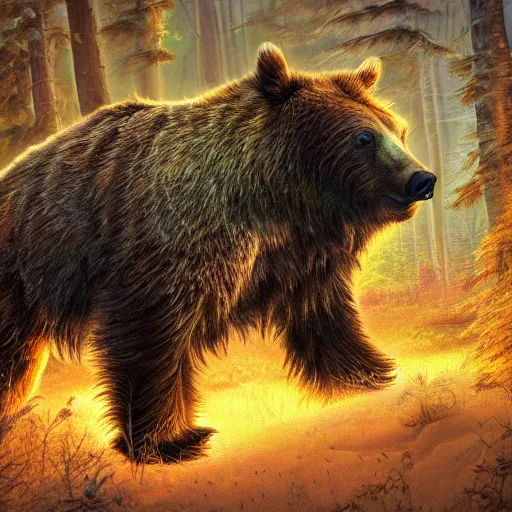 Image similar to Photorealistic horned bear. Hyperdetailed photorealism, 108 megapixels, amazing depth, glowing rich colors, powerful imagery, psychedelic Overtones, 3D finalrender, 3d shading, cinematic lighting, artstation concept art