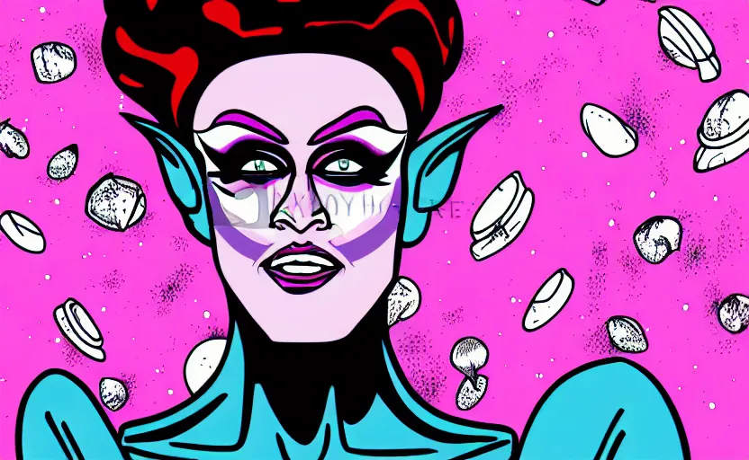 Prompt: portrait drag queen with bruised face on a space ship in comic style