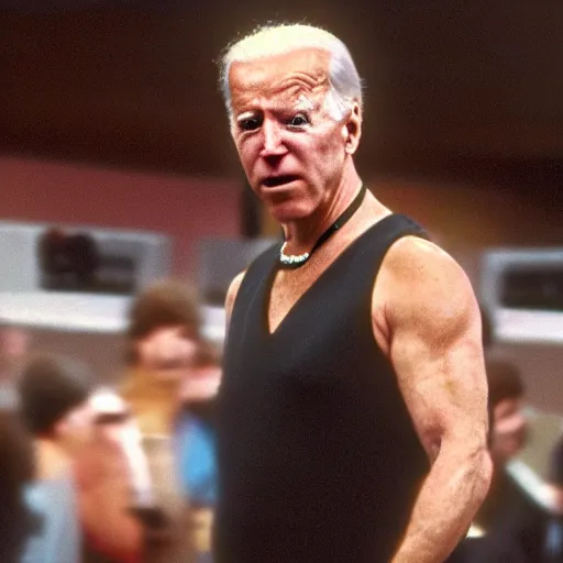 Image similar to joe biden as a 1 9 8 0 s wrestler. highly detailed. hyper real photo. 4 k.