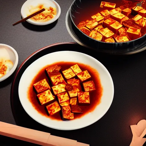 Prompt: An epic fantastic realism comic book style painting of the most beautiful mapo tofu, unreal 5, DAZ, hyperrealistic, octane render, dynamic lighting