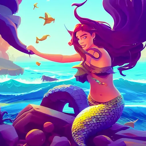 Image similar to painting mermaid treasure on sea of thieves game avatar hero smooth face median photoshop filter cutout vector, behance hd by jesper ejsing, by rhads, makoto shinkai and lois van baarle, ilya kuvshinov, rossdraws global illumination