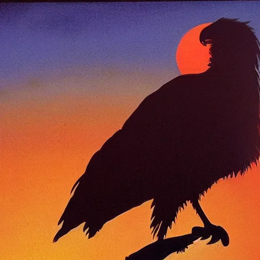 Image similar to red sun over the paradise when the wind is slow and the fire is hot the vulture waits to see what rots