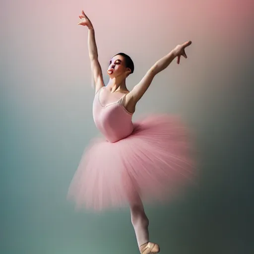 Image similar to ballet photography, motion blur, dreamy, pastel colors