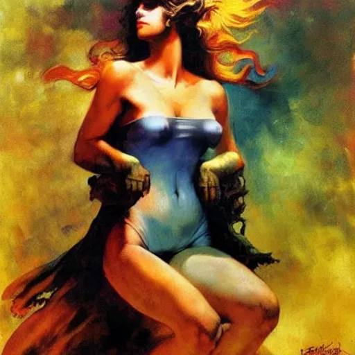 Image similar to princess of the dreamlands, beautiful! coherent! by mariusz lewandowski, by frank frazetta, deep colors, strong lines, high contrast